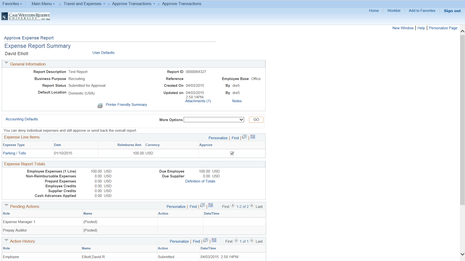 PeopleSoft Approving an Expense Report University Technology, [U